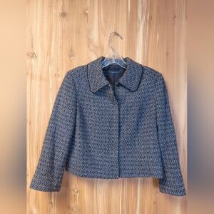 Tahari Black and Gray Textured Wool Blazer, Size Small